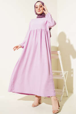 Kol Lastikli Bürümcük Elbise Leylak 