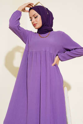 Kol Lastikli Bürümcük Elbise Lila - Yılın Fırsatı