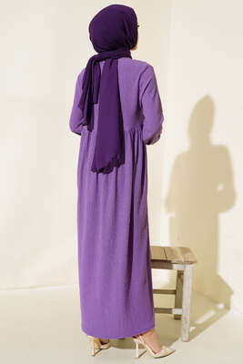 Kol Lastikli Bürümcük Elbise Lila - Yılın Fırsatı