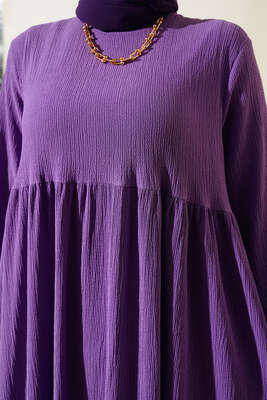 Kol Lastikli Bürümcük Elbise Lila - Yılın Fırsatı