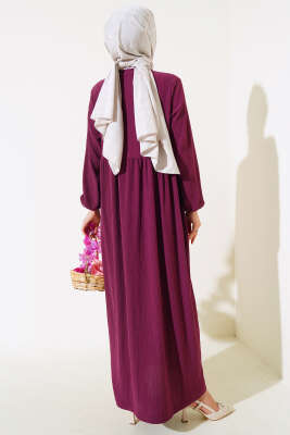 Kol Lastikli Bürümcük Elbise Mürdüm - Yılın Fırsatı