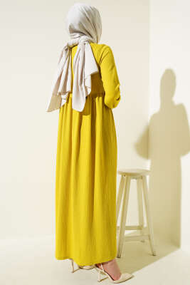 Kol Lastikli Bürümcük Elbise Yağ Yeşili - Tesettür Elbise