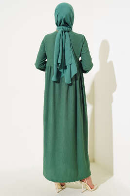 Kol Lastikli Bürümcük Elbise Yeşil - Tesettür Elbise