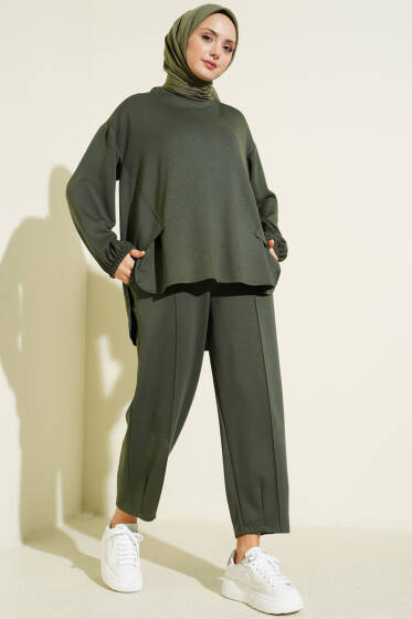 Kol Lastikli Çımalı İkili Takım Haki - İkili Takım