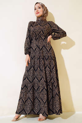 Kol Lastikli Desenli Elbise Vizon 