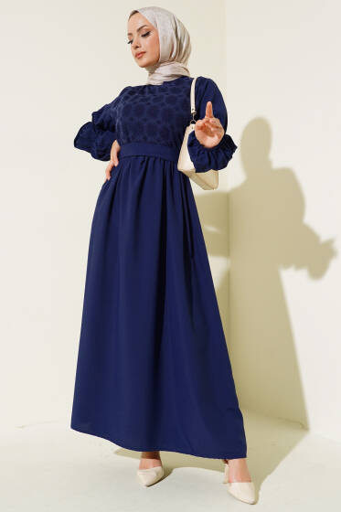 Kol Lastikli Elbise Lacivert - Elbise