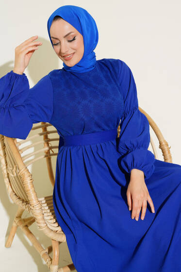 Kol Lastikli Elbise Saks - Elbise