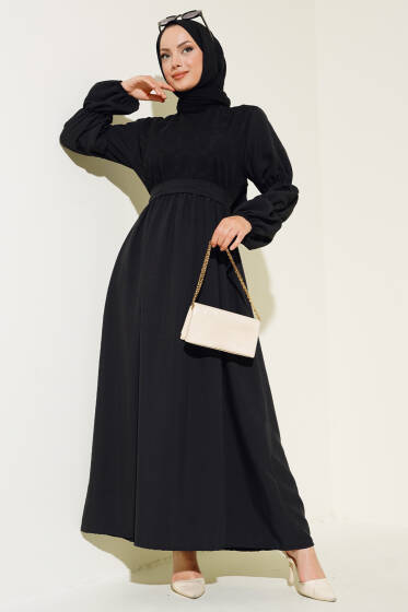 Kol Lastikli Elbise Siyah - Elbise