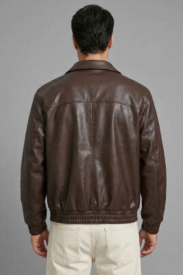 Kol Lastikli Erkek Deri Mont Kahve - Erkek Mont