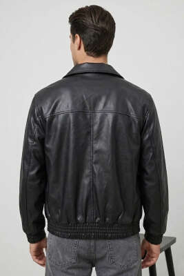 Kol Lastikli Erkek Deri Mont Siyah - Erkek Mont