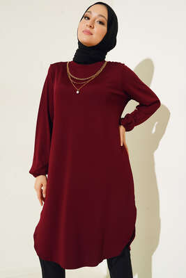 Kol Lastikli Kolyeli Tunik Bordo 