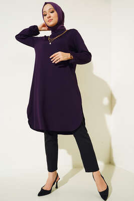Kol Lastikli Kolyeli Tunik Mor 