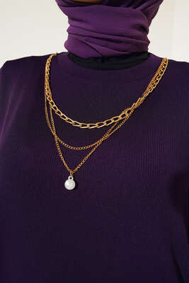 Kol Lastikli Kolyeli Tunik Mor - Tunik