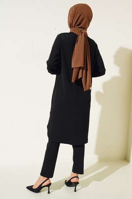 Kol Lastikli Kolyeli Tunik Siyah - Tunik