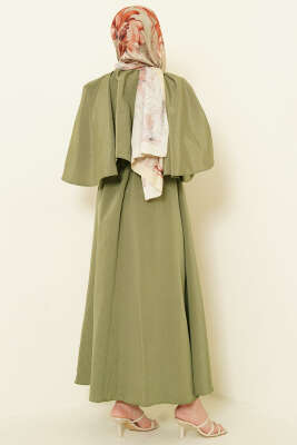 Kol Lastikli Pelerinli Elbise Haki - Elbise