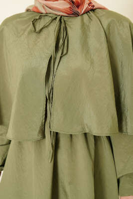 Kol Lastikli Pelerinli Elbise Haki - Elbise