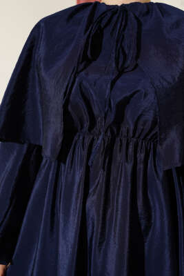 Kol Lastikli Pelerinli Elbise Lacivert - Tesettür Elbise