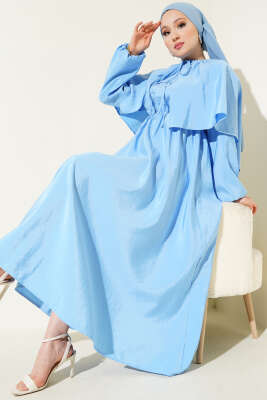Kol Lastikli Pelerinli Elbise Bebe Mavi 