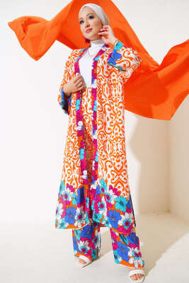 Kol Lastikli Salaş Kimono Takım Oranj - İkili Takım