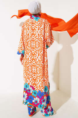 Kol Lastikli Salaş Kimono Takım Oranj - İkili Takım