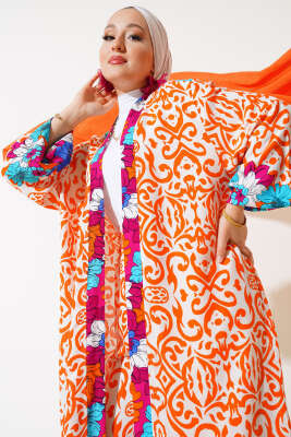 Kol Lastikli Salaş Kimono Takım Oranj - İkili Takım