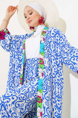 Kol Lastikli Salaş Kimono Takım Saks - 300-500 TL Ürünler
