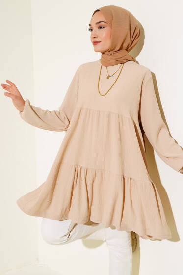 Kol Lastikli Tunik Bej - Yılın Fırsatı