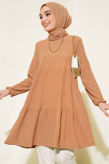 Kol Lastikli Tunik Camel - Tunik