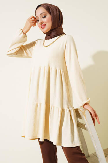 	 Kol Lastikli Tunik Krem - Yılın Fırsatı