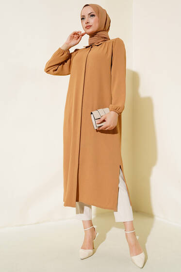 Kol Lastikli Uzun Tunik Camel - Tunik