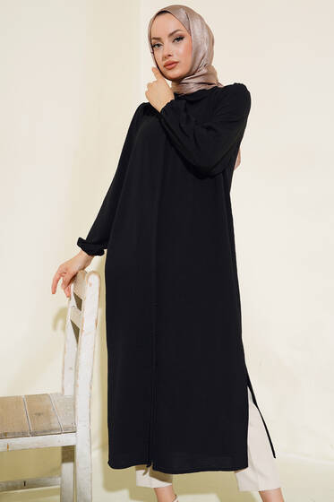 Kol Lastikli Uzun Tunik Siyah - Tunik