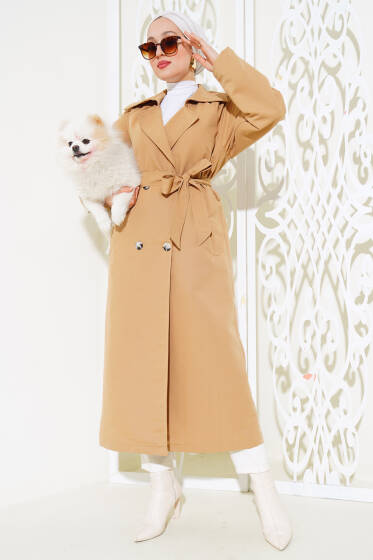 Kol Manşeti Apoletli Trençkot Camel - Trençkot