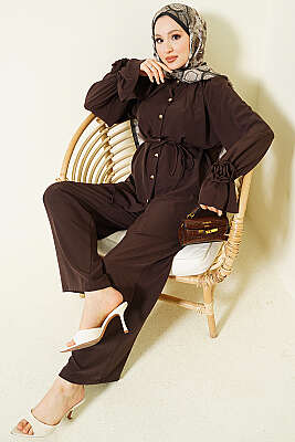 Kol Manşeti Gül Detaylı İkili Takım Acı Kahve 