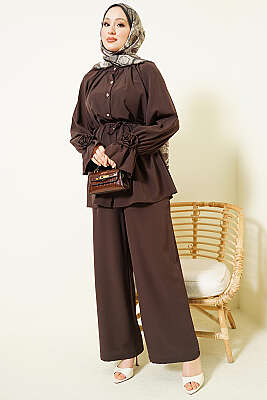 Kol Manşeti Gül Detaylı İkili Takım Acı Kahve - İkili Takım