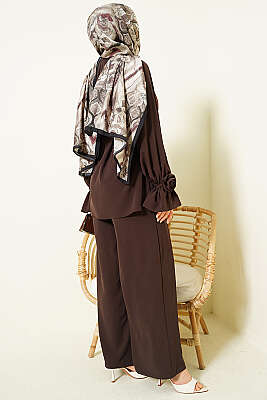 Kol Manşeti Gül Detaylı İkili Takım Acı Kahve - İkili Takım