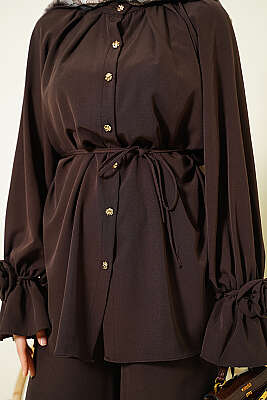 Kol Manşeti Gül Detaylı İkili Takım Acı Kahve - İkili Takım