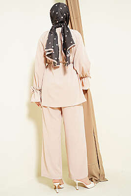 Kol Manşeti Gül Detaylı İkili Takım Bej - İkili Takım