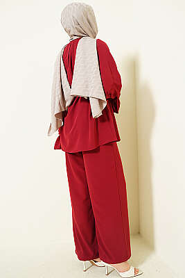 Kol Manşeti Gül Detaylı İkili Takım Bordo - İkili Takım