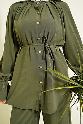 Kol Manşeti Gül Detaylı İkili Takım Haki - İkili Takım