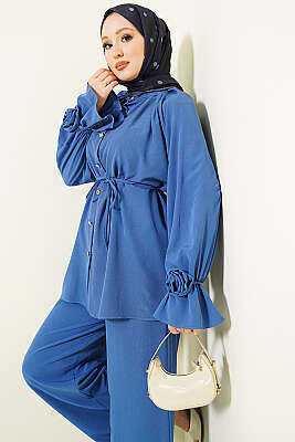 Kol Manşeti Gül Detaylı İkili Takım İndigo - İkili Takım