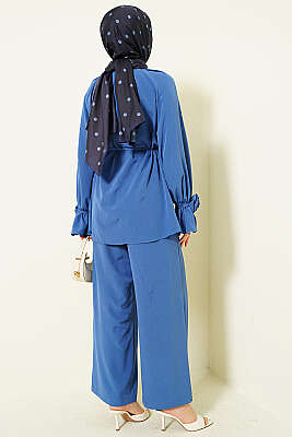 Kol Manşeti Gül Detaylı İkili Takım İndigo - İkili Takım