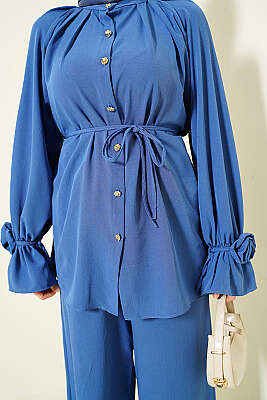 Kol Manşeti Gül Detaylı İkili Takım İndigo - İkili Takım