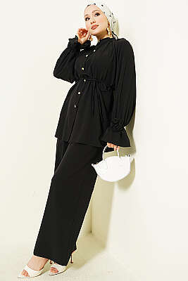 Kol Manşeti Gül Detaylı İkili Takım Siyah - İkili Takım