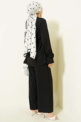 Kol Manşeti Gül Detaylı İkili Takım Siyah - İkili Takım