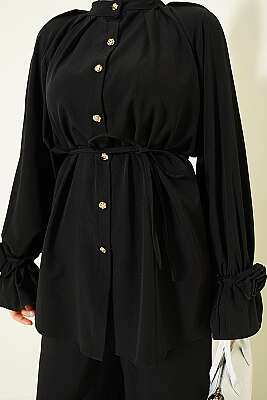 Kol Manşeti Gül Detaylı İkili Takım Siyah - İkili Takım