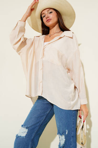 Kol Manşetli Basic Gömlek Bej - Kadın Giyim Modelleri