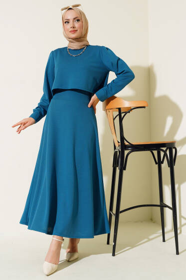 Kol Manşetli Etekli İkili Takım İndigo - İkili Takım