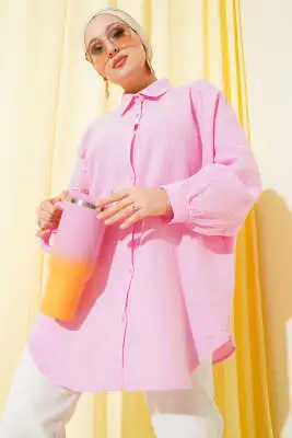 Kol Manşetli Oversize Gömlek Şeker Pembe - Gömlek