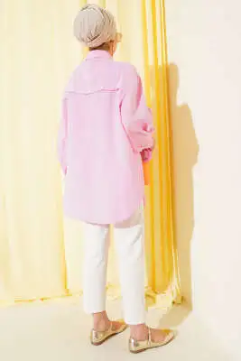 Kol Manşetli Oversize Gömlek Şeker Pembe - Gömlek