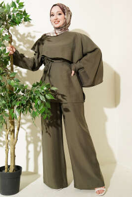 Kol Pelerinli İp Kuşaklı İkili Takım Haki - TABA